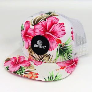 Maui Built Floral Cap - Floral / Pink and White