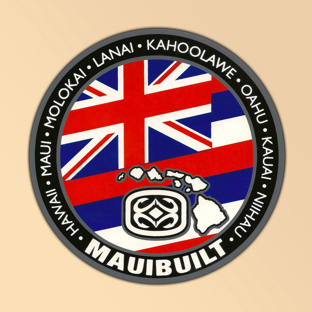 Maui Built Hawaii State Flag Circle Logo Sticker