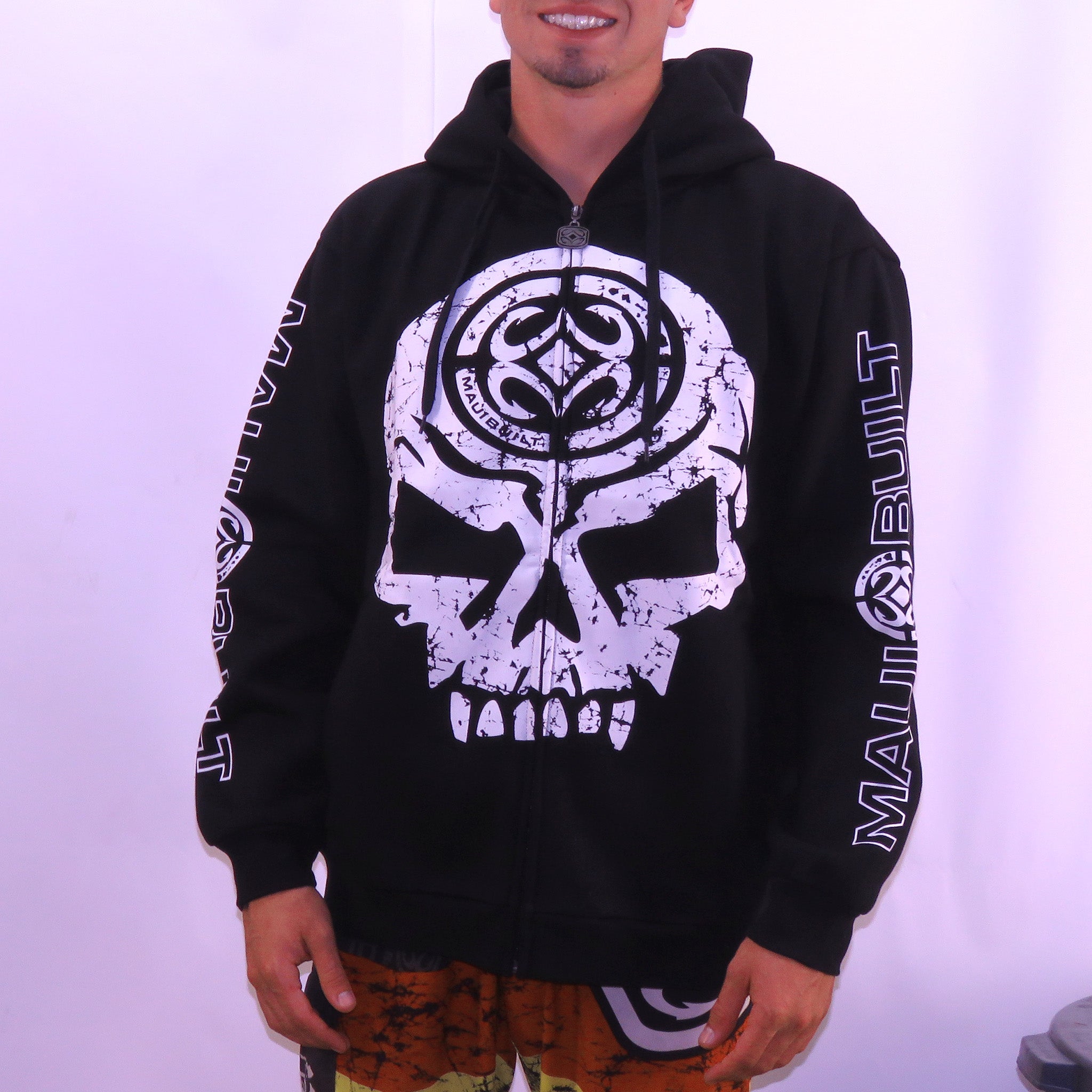 Maui Built Skull Logo Zippered Fleece Hoody - Black – Maui Built 