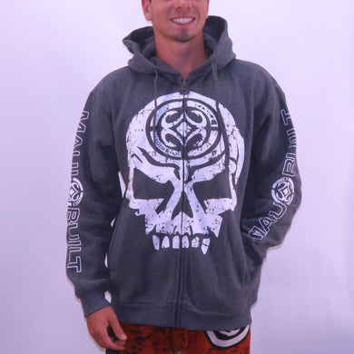 Maui Built Skull Logo Zippered Fleece Hoody - Grey